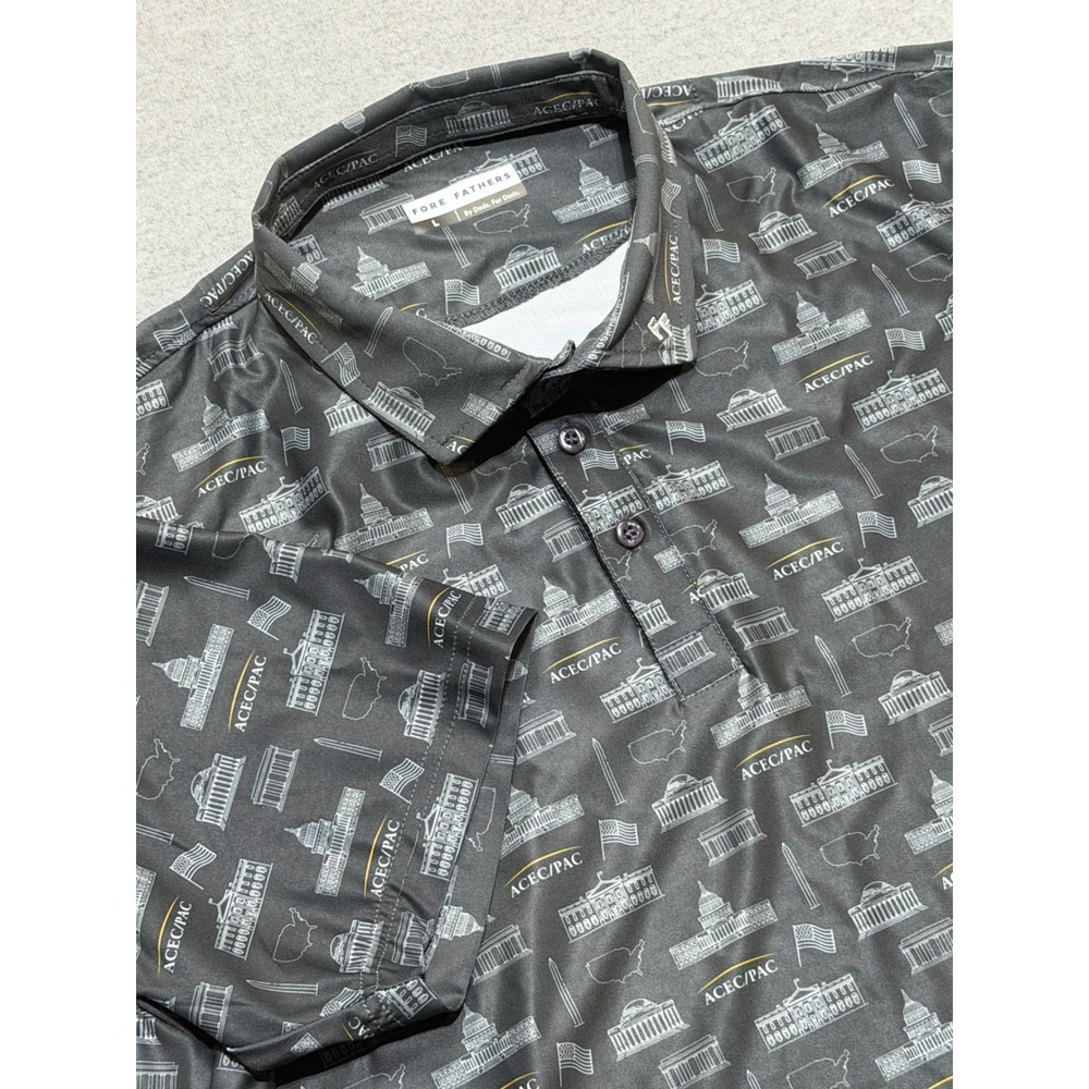 Fore Fathers Mens Large ACEC/PAC Washington DC Landmarks Golf Polo Shirt Gray